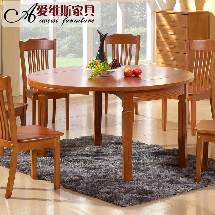 实木餐桌伸缩桌子折叠实木餐桌椅组合圆形实木餐桌1.2/1.5米