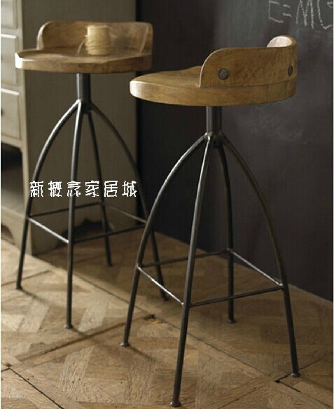 特价美式实木螺旋升降椅子仿古铁艺餐椅客厅凳子创意吧台椅吧台凳