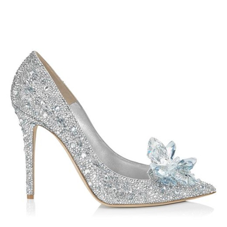 新款水晶鞋 真皮高跟鞋婚鞋水晶高跟鞋尖头优雅宴会高跟鞋