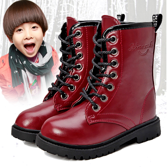 童鞋男童皮鞋靴子儿童马丁靴秋冬季女童雪地靴小男孩皮靴加绒短靴
