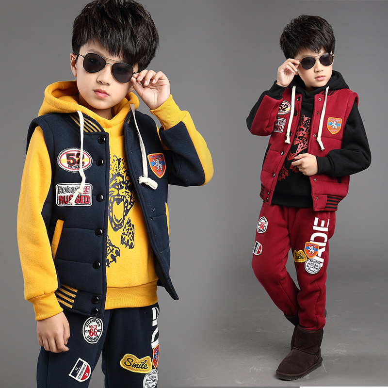 童装男童冬装2015新款3儿童秋装加厚卫衣潮8韩版12岁运动三件套装