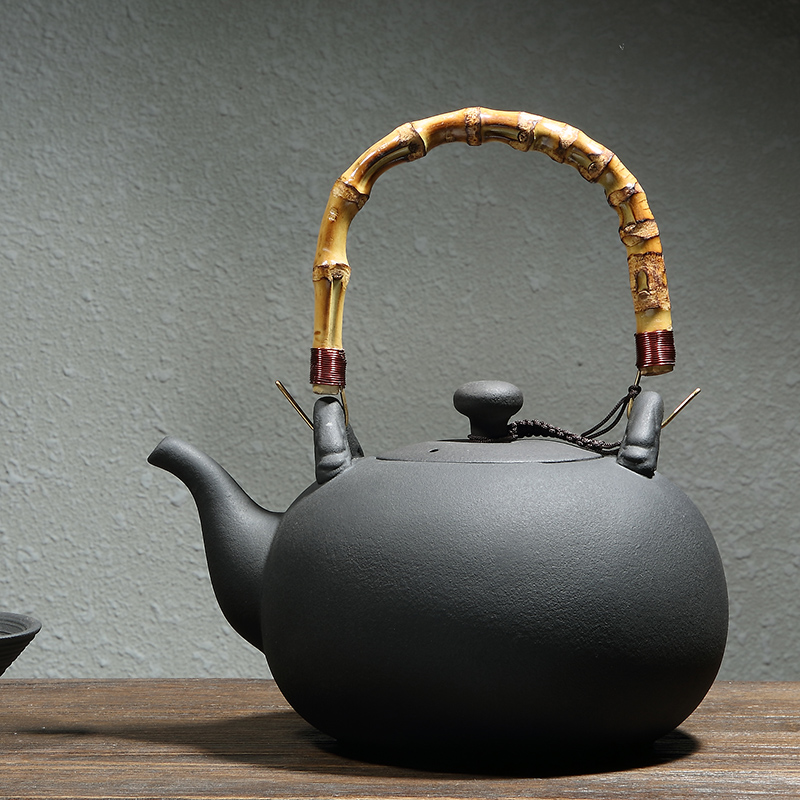台湾火山石壶养生陶壶大容量竹提梁壶烧水煮茶壶电陶炉陶瓷煮茶器
