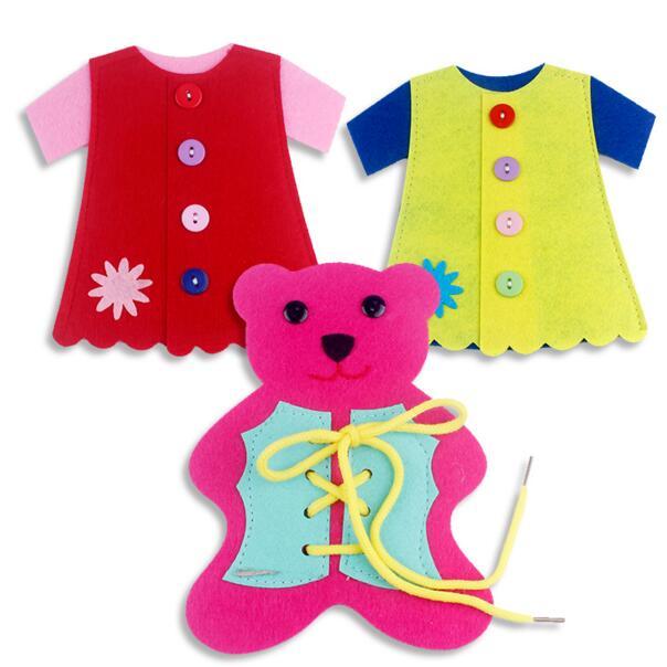 穿线小熊系鞋带教具玩具学穿衣服扣扣子幼儿园儿童手工diy材料包