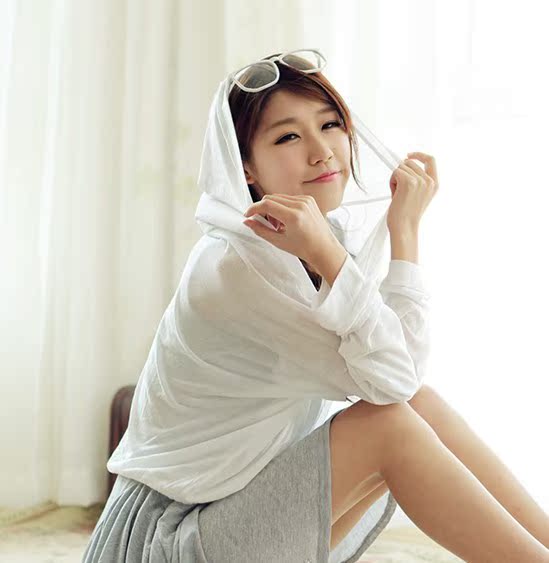 夏 韩版女装超薄竹节棉 女装长袖小披肩防晒服 连帽短外套防晒衫