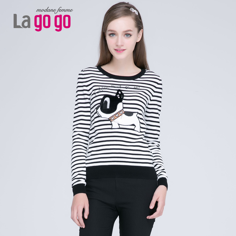 Lagogo拉谷谷新款条纹修身舒适毛衣女针织衫EDI532E903折扣优惠信息