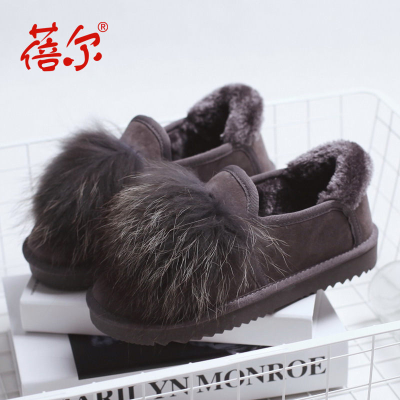 冬季新款兔毛女棉鞋韩版加绒平底短筒靴低帮防滑加厚豆豆女棉鞋