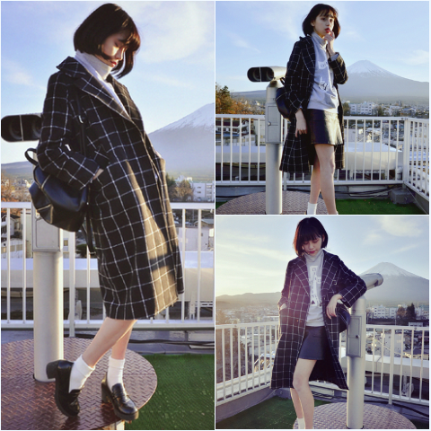 2015秋冬新款女装韩版宽松显瘦复古长袖翻领格子呢子大衣上衣外套