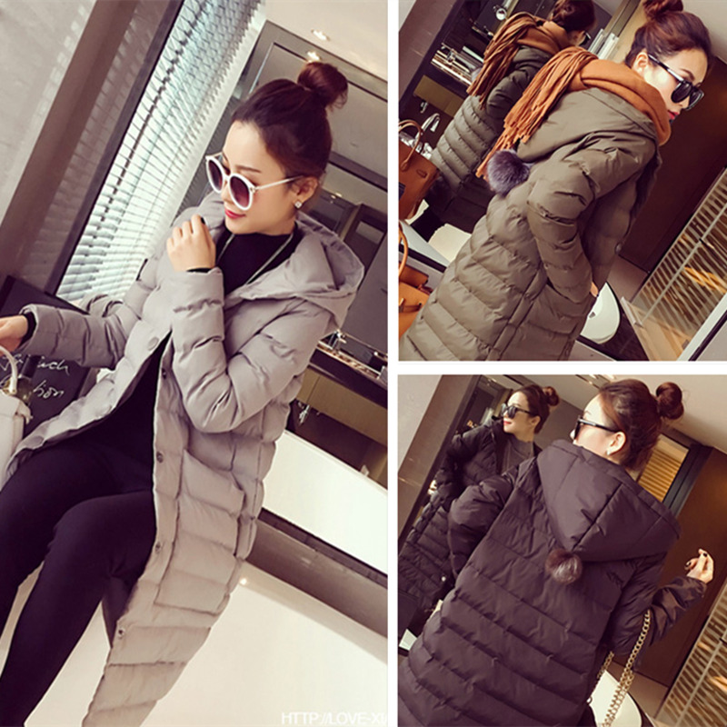 2015新款冬装新款韩版简约口袋修身中长款显瘦棉衣女连帽外套潮
