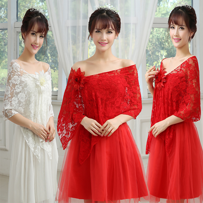 韩版婚纱披肩春秋夏季蕾丝披肩新娘红色披肩结婚披肩新娘披肩