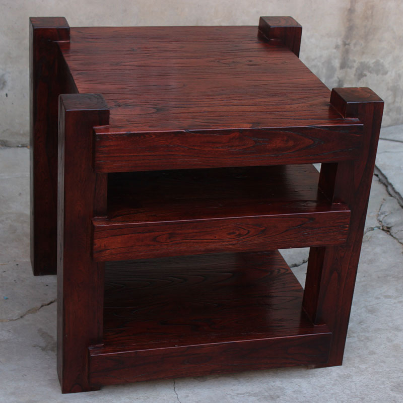 中式美式老榆木实木床头柜置物小架鞋架书架床边柜电话桌可定制