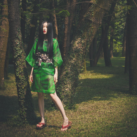 RED独家自制 古雅日式 改良和风 透视风情绿叶连衣裙折扣优惠信息