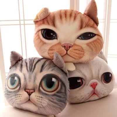 日本卡通逼真3D立体喵星人猫咪抱枕车载居家 猫头靠垫可拆洗 圣诞