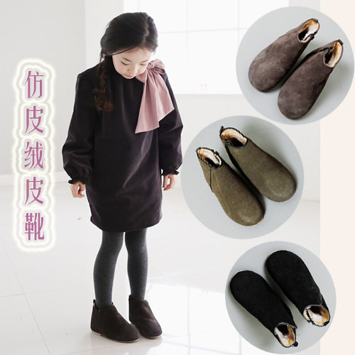 韩国女童鞋2015秋冬男童低筒靴加绒雪地靴中大童马丁靴儿童短靴子