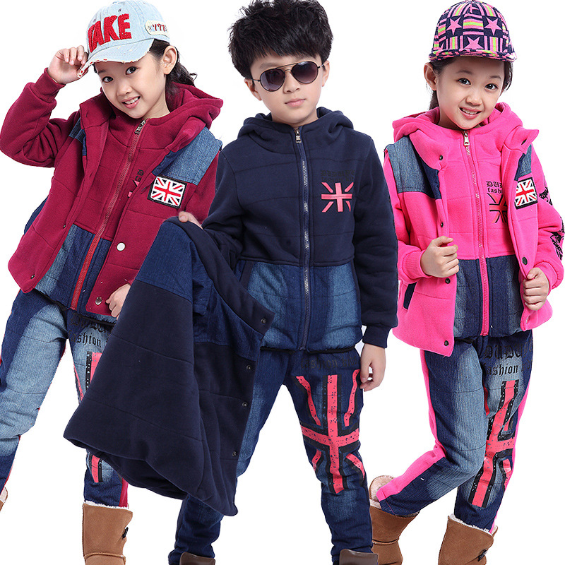 2014新款韩版童套装女童冬装纯棉加厚中大童儿童套装米字旗三件套折扣优惠信息