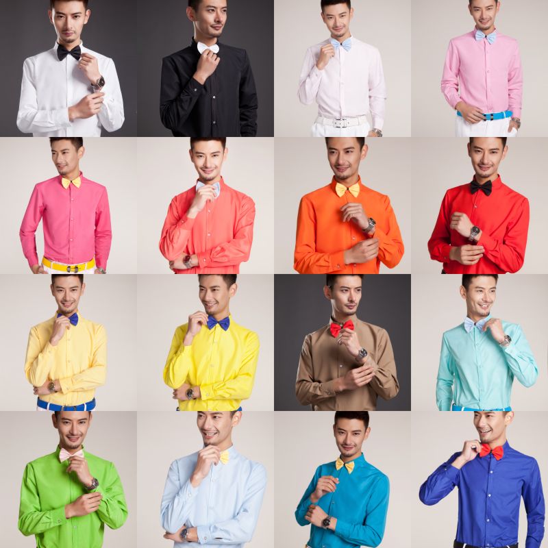 男士韩版纯色17种颜色 舞台演出拍照长袖男装衬衫 配影楼主题服装折扣优惠信息