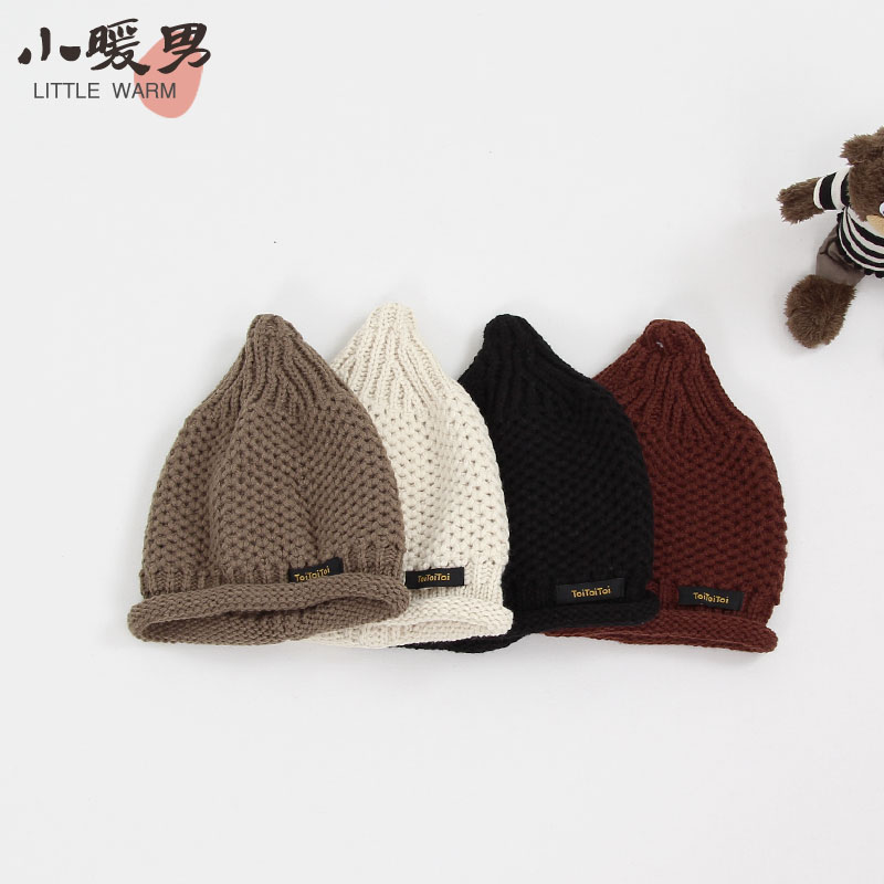 小暖男配件 韩国儿童手工毛线套头帽 2015冬季宝宝尖尖针织帽子折扣优惠信息