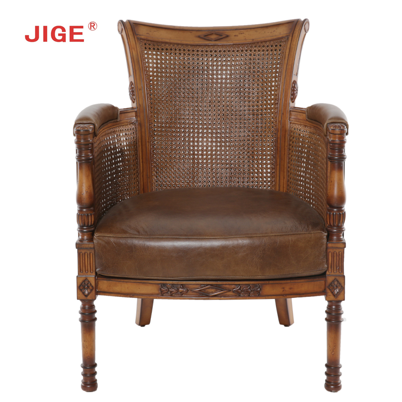 JIGE旗舰店 高档客厅家具 欧式 美式实木家具椅 天然藤 休闲椅子