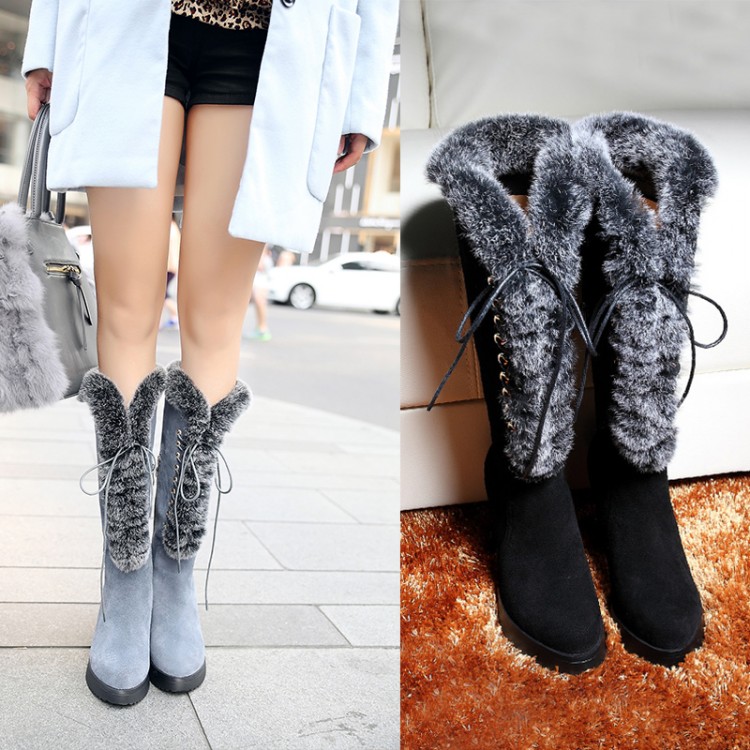 加厚加绒冬季雪地靴中筒靴女靴中跟粗跟保暖女鞋棉靴毛毛短靴子