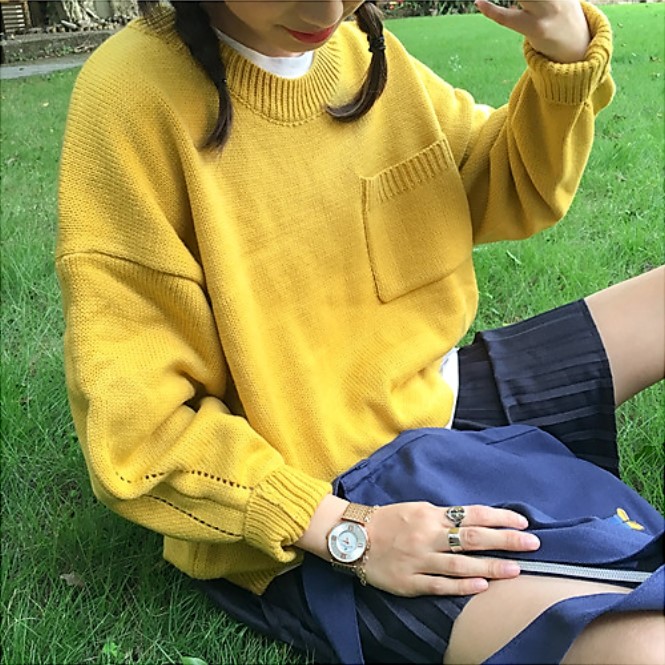 韩国ulzzang学院风镂空宽松糖果色毛衣女套头学生针织毛线衫韩范