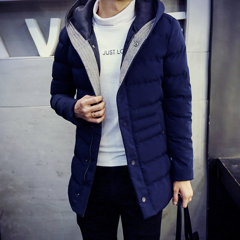 2015冬季新款男士保暖棉衣男装连帽韩版青年修身中款加厚外套男潮