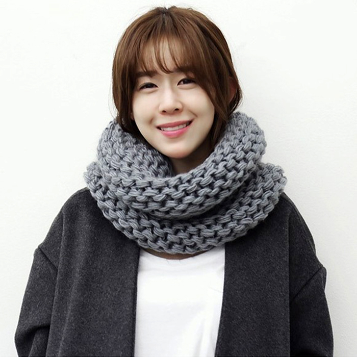新款韩版围巾秋冬季男女学生毛线针织纯色加厚长情侣保暖围脖套头