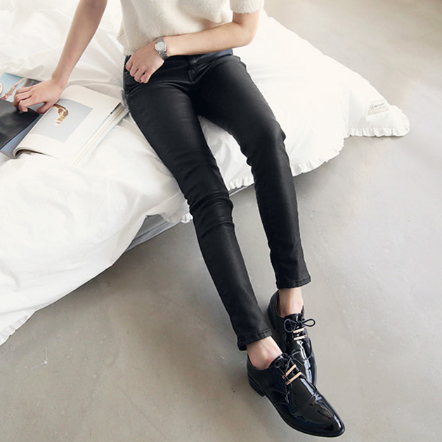 N9韩国女装代购冬季新款韩版性感修身弹力深色低腰小脚铅笔长裤女