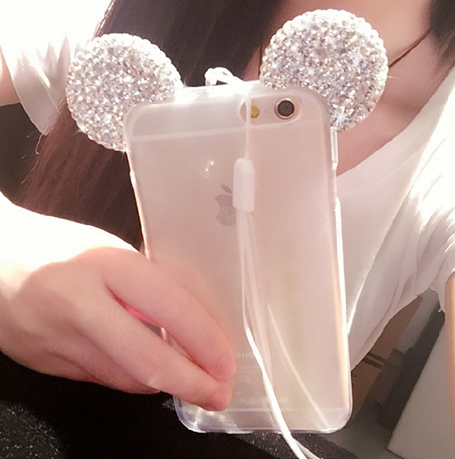 苹果6代挂绳带钻TPU iPhone6手机壳 米老鼠耳朵米妮壳 4.7/5.5寸