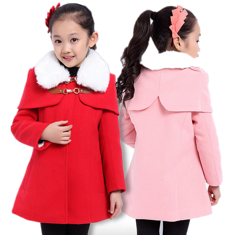 3-15岁女大童外套冬韩版潮修身毛呢大衣中大童加厚保暖冬装呢外套
