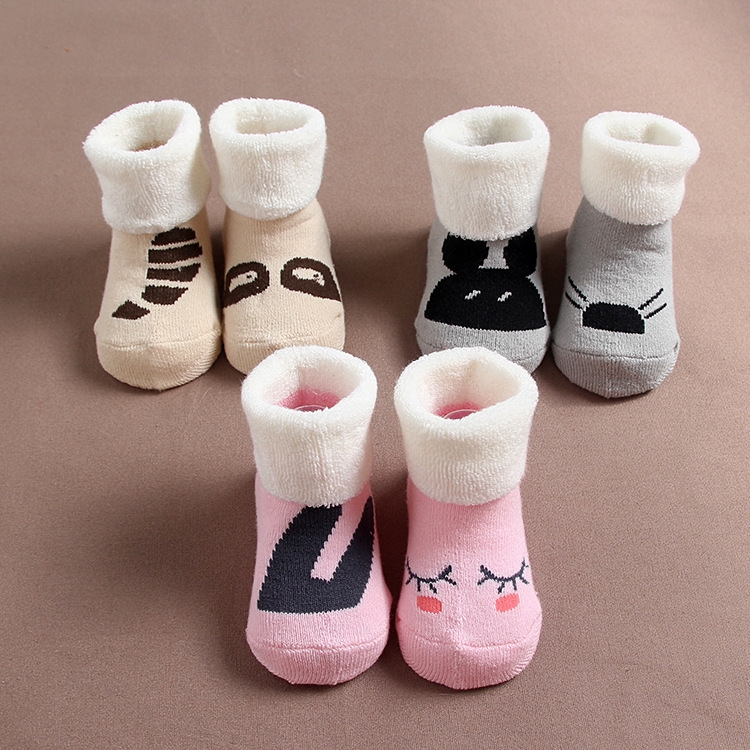 可爱不对称毛圈棉袜 0-1岁婴儿袜子新生儿保暖袜中长筒袜松口袜