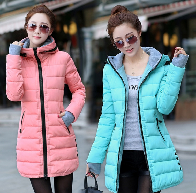 韩版初中学生棉衣女中长款外套冬季新款修身加厚大码棉服女装连帽