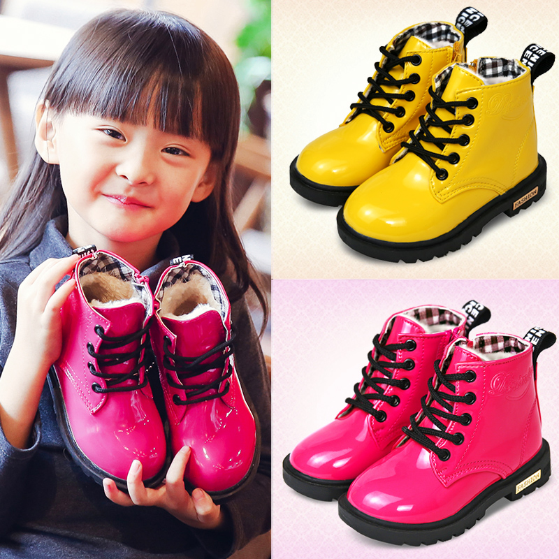 儿童马丁靴男童韩版潮冬季单鞋 女童鞋加绒短靴子中大童宝宝鞋子