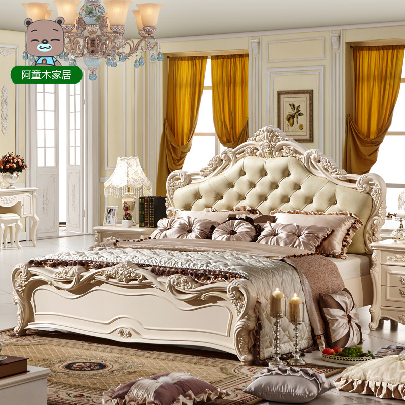 卧室家具欧式床双人床1.5米法式大床公主床雕花实木床1.8真皮婚床折扣优惠信息