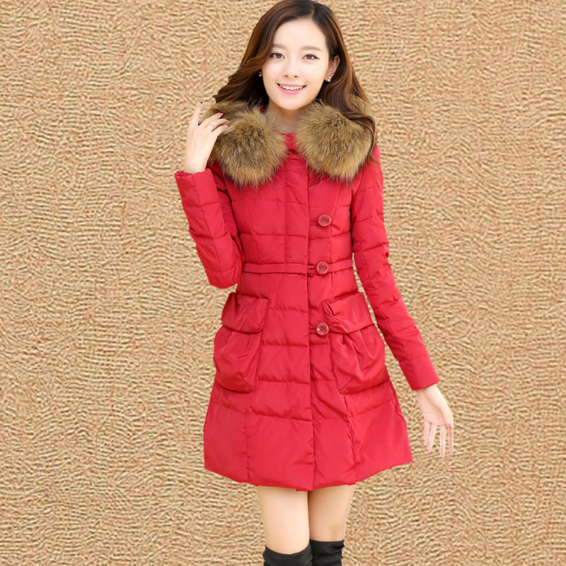 2015冬装新款羽绒服女正品韩版中长款修身显瘦加厚大毛领羽绒外套