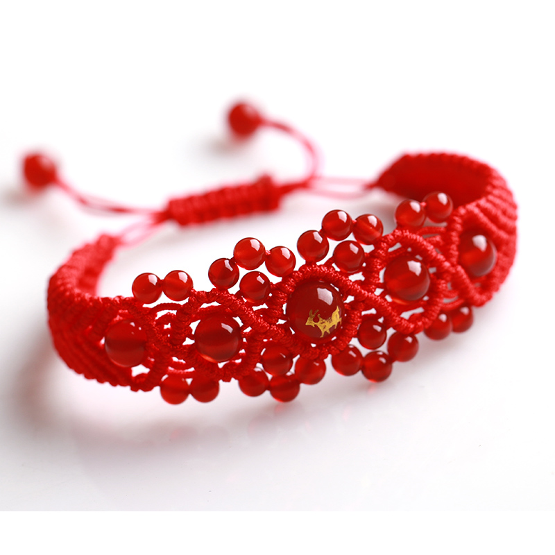 本命年红绳手链 手工编织手绳红玛瑙配饰多款多选情侣款礼物