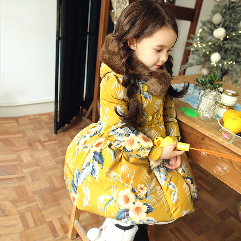 女童棉衣 中长款棉服加厚韩国版花朵2016童装冬装中大童 儿童棉袄