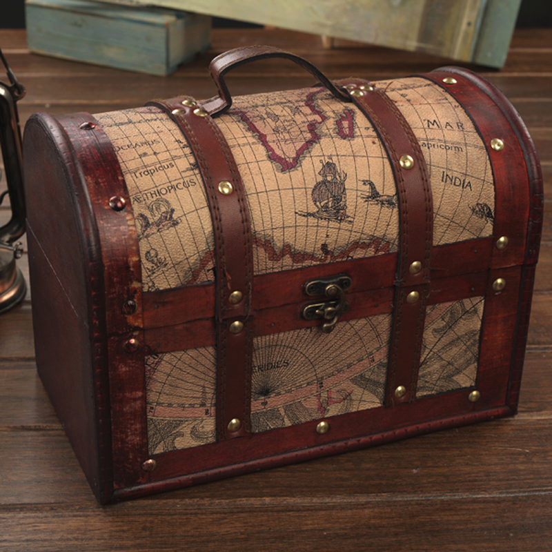 欧式仿古航海地图大木箱子海盗箱藏宝箱 密室逃脱道具箱 可改锁折扣优惠信息