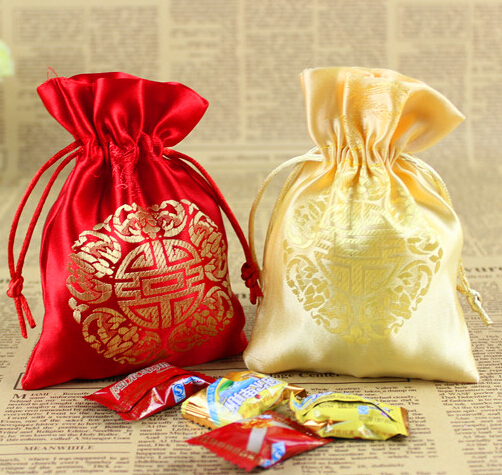 中国风小礼品物批发婚庆红色黄色织锦缎喜糖首饰品包装袋