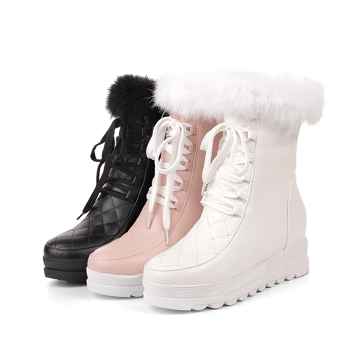 2015冬季新款内增高雪地靴毛毛靴甜美坡跟保暖女靴平底系带中筒靴折扣优惠信息