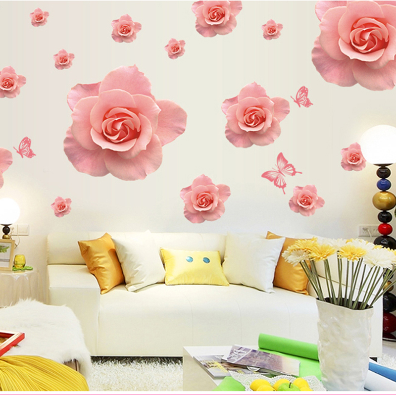 包邮可移除墙贴纸卧室温馨房间墙面装饰客厅电视背景墙壁贴花玫瑰