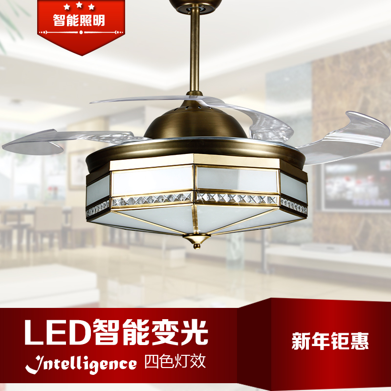 LED隐形风扇电扇吊扇带扇吊灯变光伸缩现代简约时尚餐厅卧室客厅