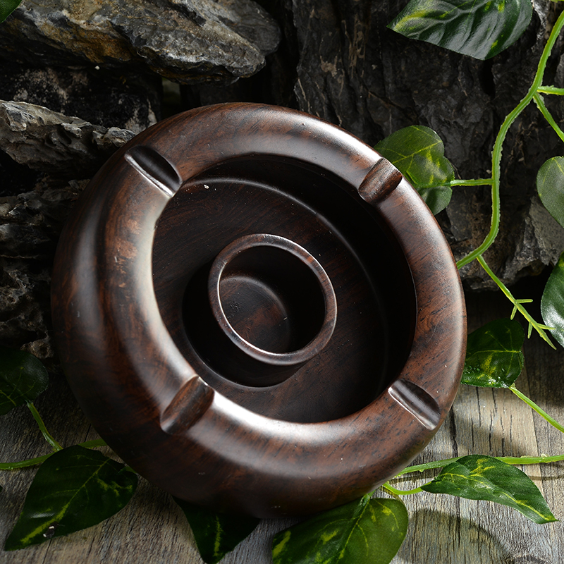 红木黑檀木整个实木原木切割创意烟灰缸木质创意个性 送礼佳品