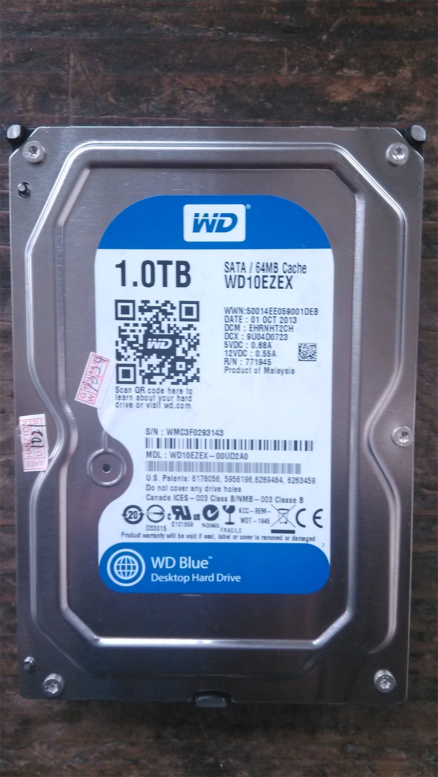 WD/西部数据 WD10EZEX 台式机硬盘 1TB  SATA3接口  7200转
