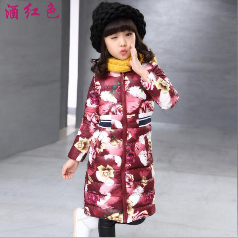 童装15冬季新款韩版女童印花羽绒棉衣儿童棒球服女中长款加厚外套