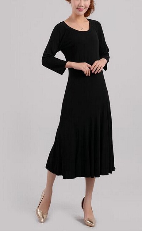2015年春高端定制小黑裙 七分袖大摆小礼服 修身包臀打底裙礼服