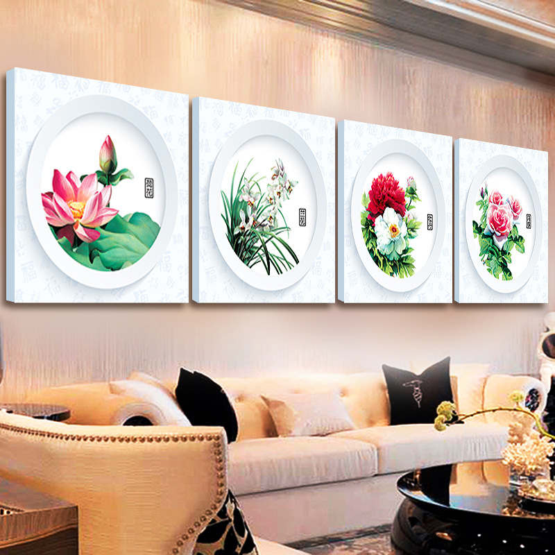 5D钻石画牡丹荷花兰菊 最新款卧室餐厅贴钻画 点钻十字绣花卉瓷盘