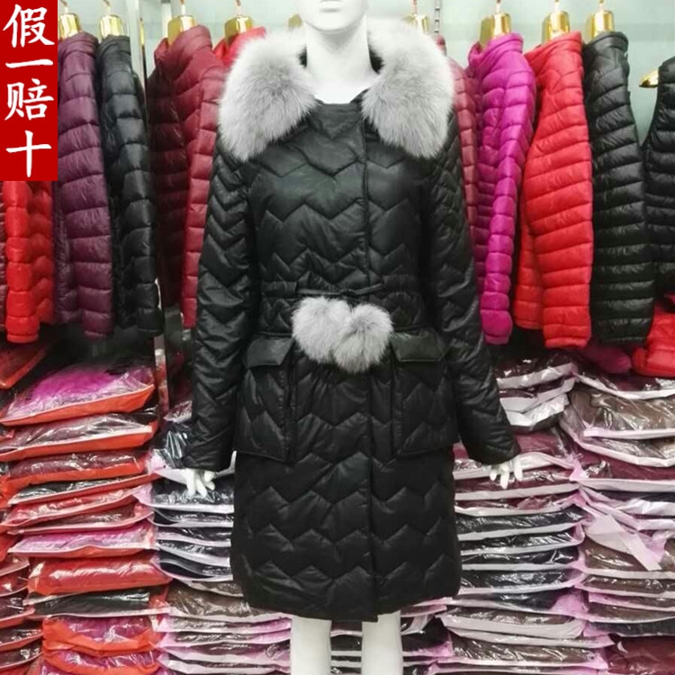 名尚美兰ML-15436#2015冬装新款长款修身显瘦狐狸毛领PU皮棉衣女