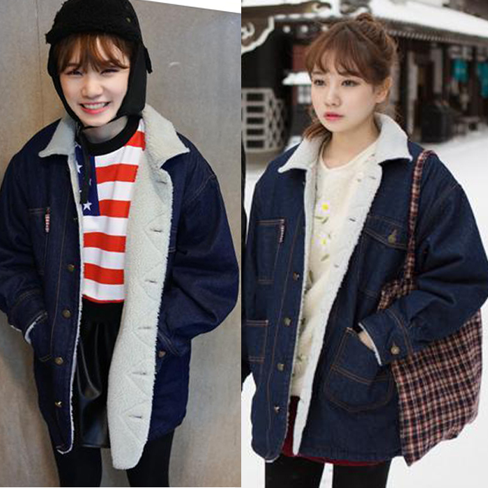 冬季新品韩版中长款牛仔外套女加绒修身上衣长袖纯色加厚风衣外套折扣优惠信息