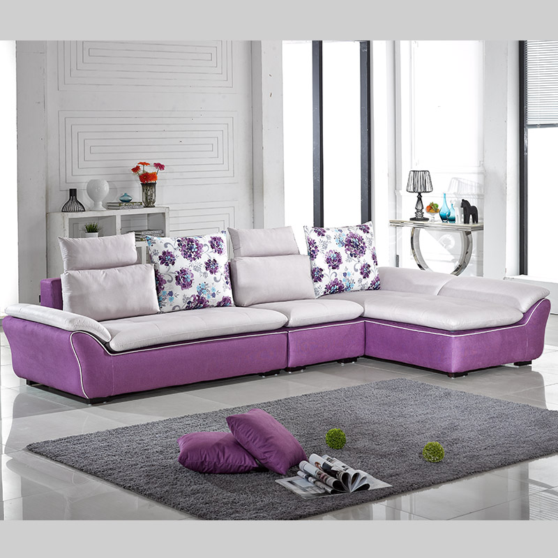 特价布艺沙发可拆洗客厅组合沙发紫色大小户型转角沙发带贵妃位