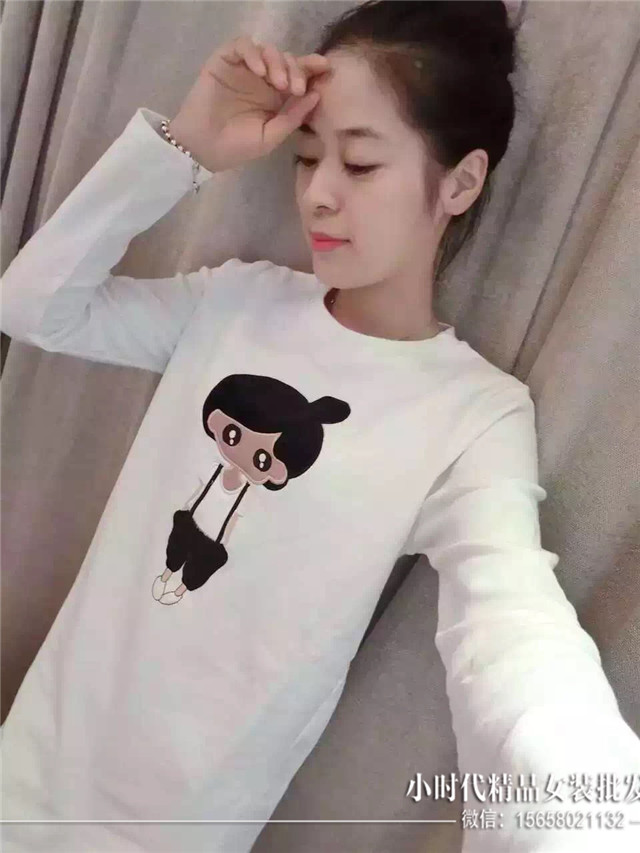 15冬季新款长袖T恤打底衫女韩版卡通小女孩图案加厚中长款打底衫折扣优惠信息