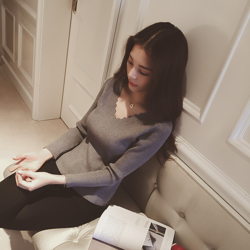 2016秋季韩国新款修身针织底衫上衣女士女装套头长袖纯色黑色毛衣折扣优惠信息